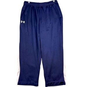 Under Armour Pants Mens Large Blue Track Loose Fit Side Stripe Pockets Athletic